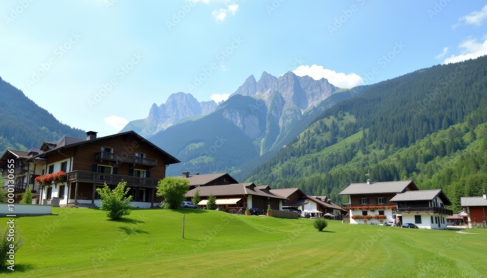 Idyllic mountain village under a clear sky Idyllic mountain village under a clear sky