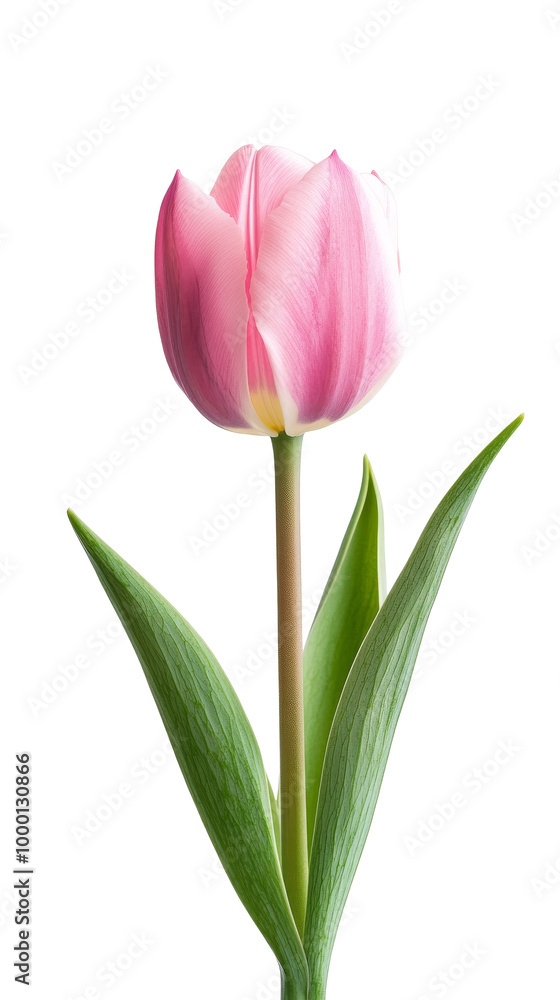 Obraz premium A delicate pink tulip bud, solated on transparent background, PNG file, perfect for nature-themed stock photos