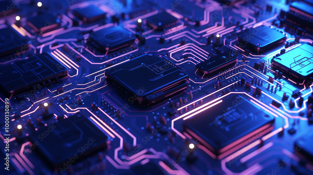 Glowing neon circuit board patterns. Glowing neon circuit board patterns.