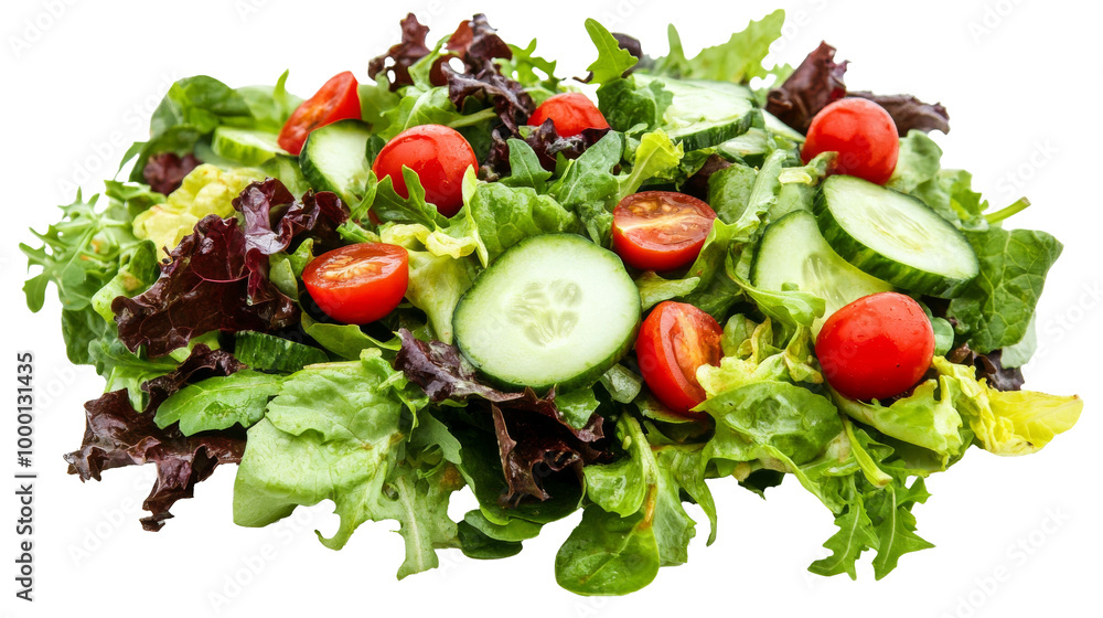 A fresh garden salad with mixed greens, cherry tomatoes, and cucumber, solated on transparent background, PNG file A fresh garden salad with mixed greens, cherry tomatoes, and cucumber, solated on transparent background, PNG file