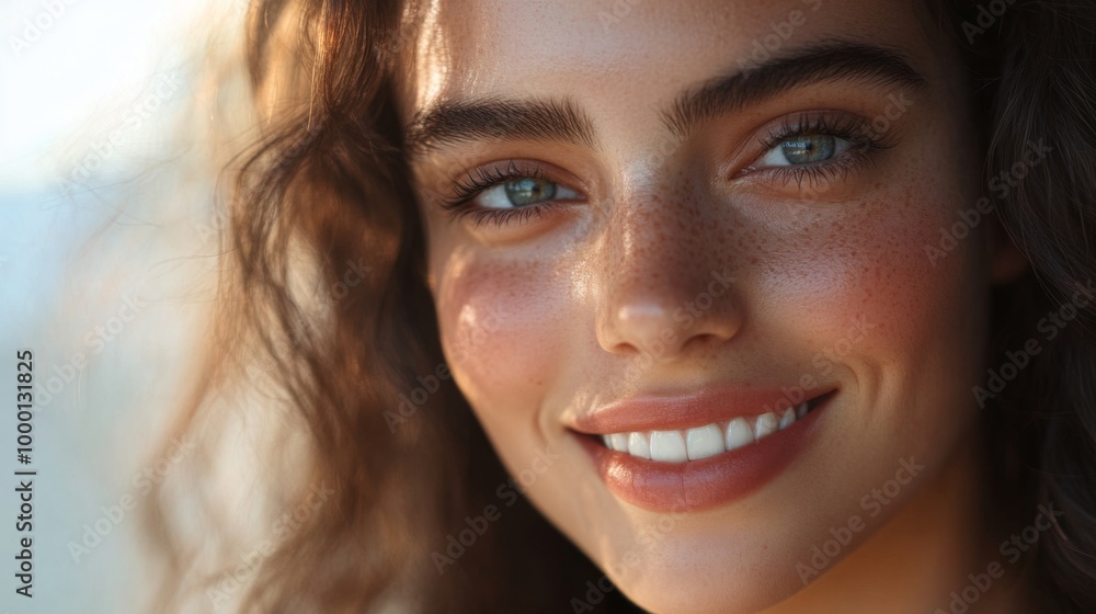 A close-up of a beautiful woman face with flawless skin, natural makeup, and soft lighting, emphasizing her radiant smile and expressive eyes. A close-up of a beautiful woman face with flawless skin, natural makeup, and soft lighting, emphasizing her radiant smile and expressive eyes.