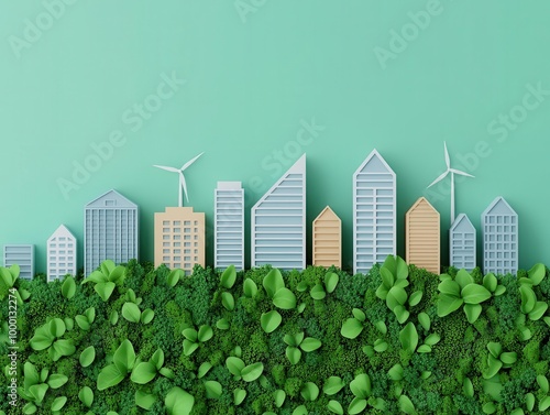 A smart city powered by renewable energy with integrated green spaces and water-saving technologies, green infrastructure, intelligent sustainable cities photo