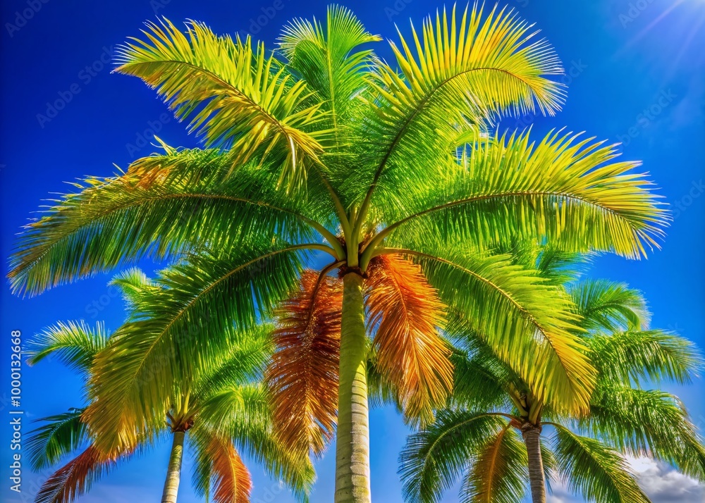Lush Areca Catechu Palm Tree Against a Clear Blue Sky in a Tropical Landscape Setting Lush Areca Catechu Palm Tree Against a Clear Blue Sky in a Tropical Landscape Setting