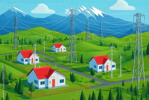 A smart grid monitoring real-time data from electric cars, homes, and industries to ensure balanced energy distribution, smart grid, intelligent energy flow