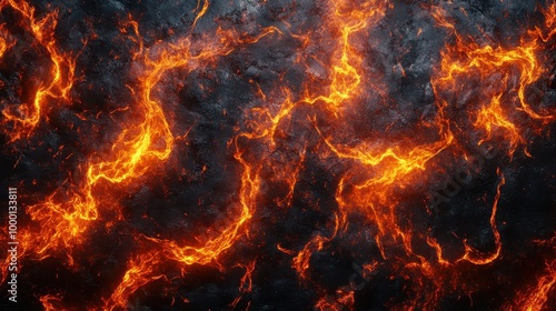 A dramatic texture of flowing lava with glowing orange lines against a dark background, perfect for creating a fiery atmosphere.