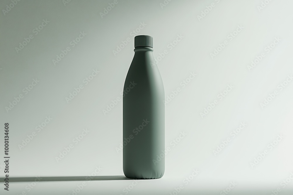 A Single Gray Plastic Bottle with a Cap on a White Surface A Single Gray Plastic Bottle with a Cap on a White Surface
