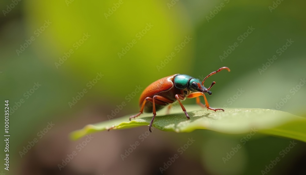 Naklejka premium Vibrant bug on a leafy stage