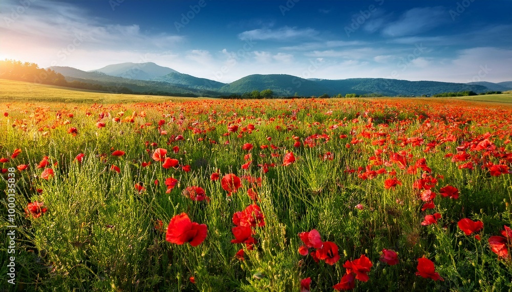 Fototapeta premium wild red poppies field