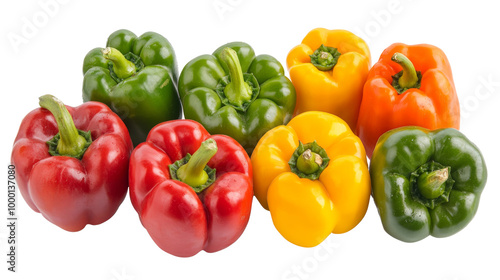 A selection of colorful bell peppers, solated on transparent background, PNG file