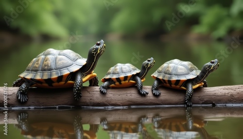  Family of turtles on a log enjoying a moment of tranquility