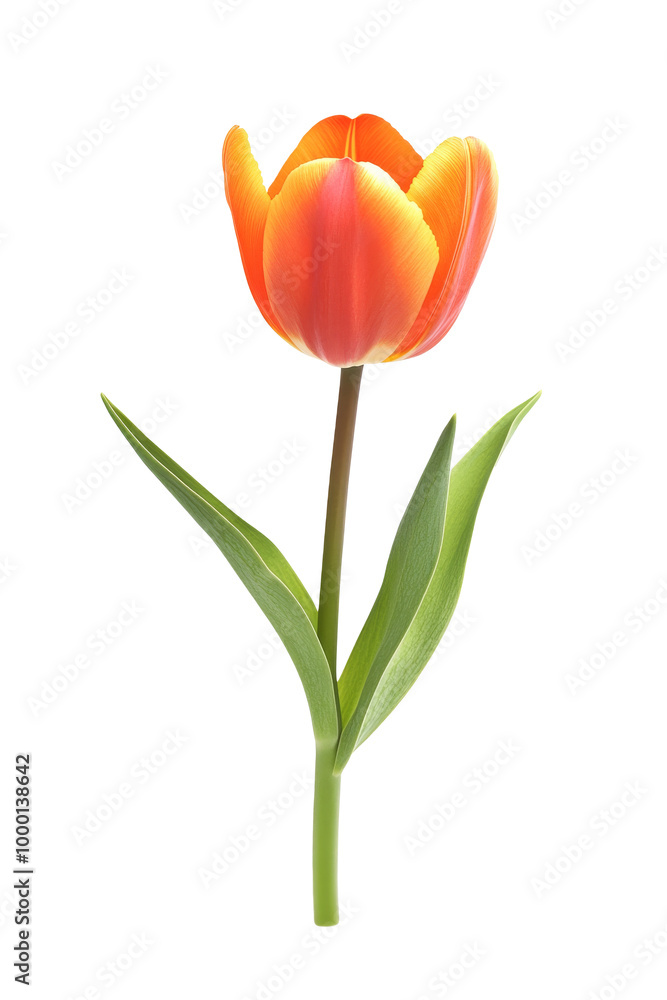 A single orange tulip in full bloom, solated on transparent background, PNG file with soft shadows for a natural look A single orange tulip in full bloom, solated on transparent background, PNG file with soft shadows for a natural look