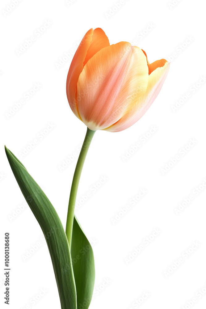 A single orange tulip in full bloom, solated on transparent background, PNG file with soft shadows for a natural look A single orange tulip in full bloom, solated on transparent background, PNG file with soft shadows for a natural look