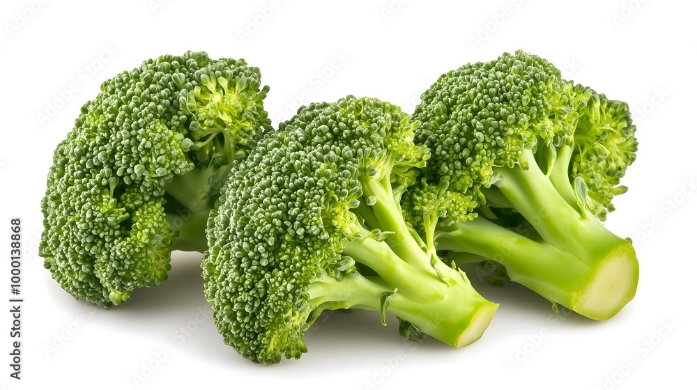 Broccoli isolated. Broccoli on white background. Whole, half, slice, cut broccoli set. Green vegetables close-up. Fresh raw broccoli. Organic food. Vegetrian food. AI generation. Broccoli isolated. Broccoli on white background. Whole, half, slice, cut broccoli set. Green vegetables close-up. Fresh raw broccoli. Organic food. Vegetrian food. AI generation.