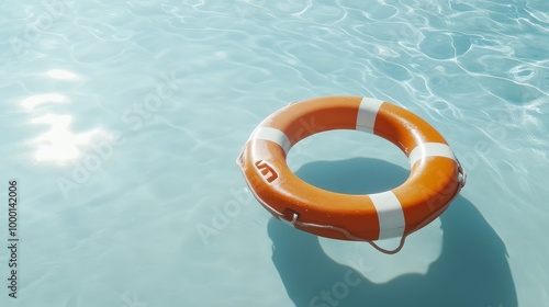 A bright orange lifebuoy floats on a calm, clear water surface, bathed in the warm glow of sunshine, symbolizing safety, hope, and a chance for a fresh start.