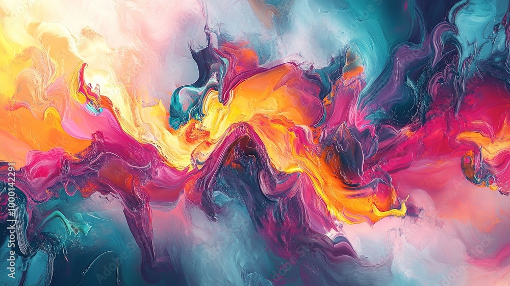 Vibrant abstract art with swirling blue, orange, purple, and yellow patterns creates a lively visual experience Vibrant abstract art with swirling blue, orange, purple, and yellow patterns creates a lively visual experience
