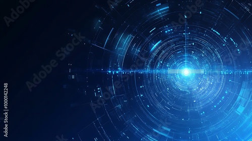 Abstract blue glowing futuristic digital technology background with circles and lines.