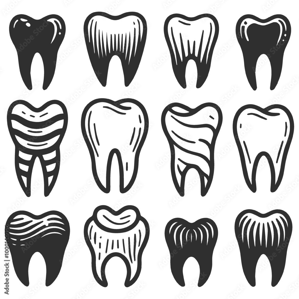 Human teeth icons set isolated on background. Human teeth icons set isolated on background.