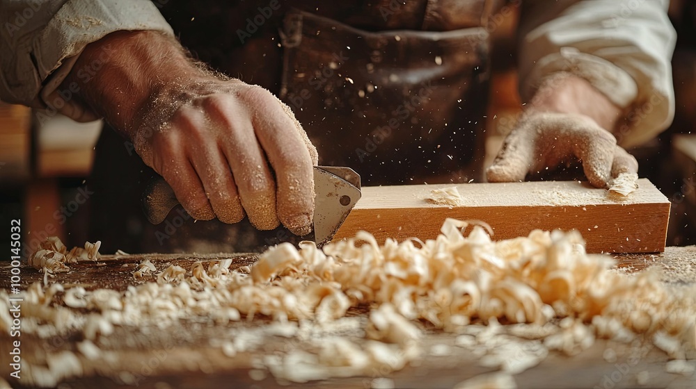 Carpenter's Hand Planing a Piece of Wood Carpenter's Hand Planing a Piece of Wood