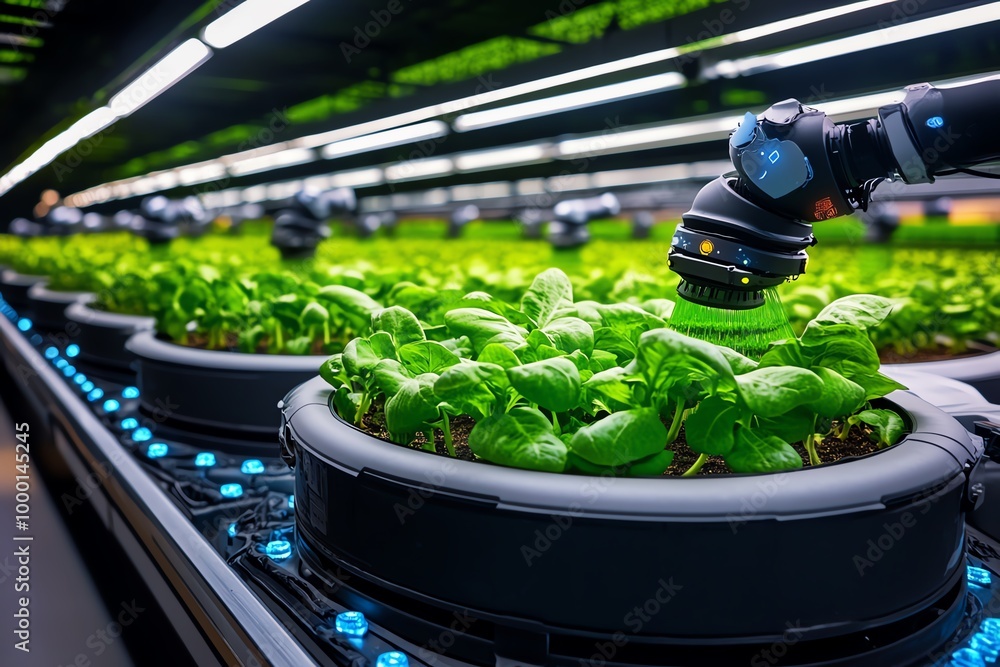 Futuristic vertical farm inside a city skyscraper, where crops grow ...