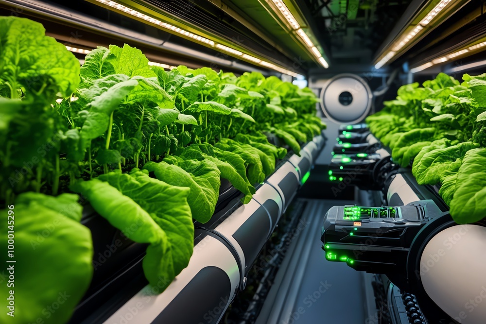 Futuristic vertical farm inside a city skyscraper, where crops grow ...