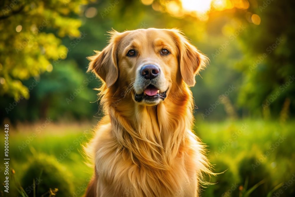 Majestic Golden Retriever Dog Showcasing Its Pedigree and Perfect Coat in a Natural Outdoor Setting Majestic Golden Retriever Dog Showcasing Its Pedigree and Perfect Coat in a Natural Outdoor Setting