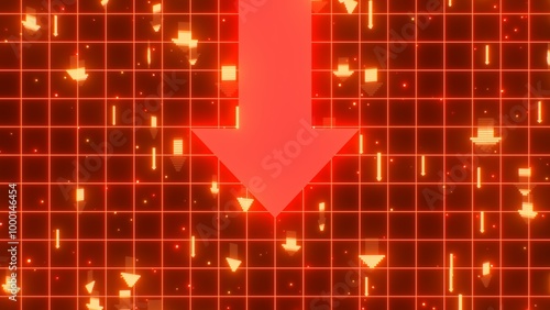 Giant Falling Red Arrow Stock Market Crash Financial Loss 3D Concept - Abstract Background Texture