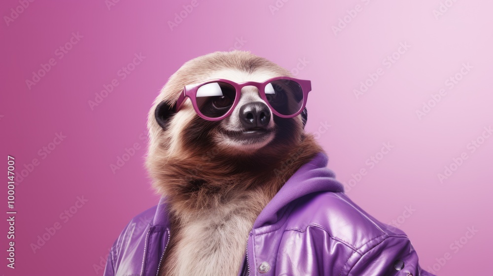 Sloth in human trendy fashionable clothes. Neural network ai generated art Sloth in human trendy fashionable clothes. Neural network ai generated art