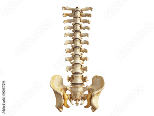 Human spinal cord and vertebrae, solated on transparent background, PNG file background, perfect for medical and anatomical illustrations photo