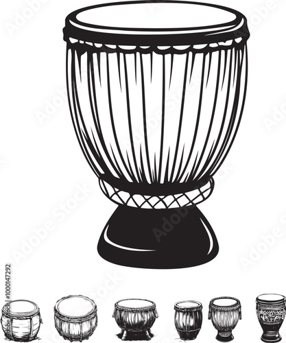 Elegant Black and White Traditional Drum Illustration