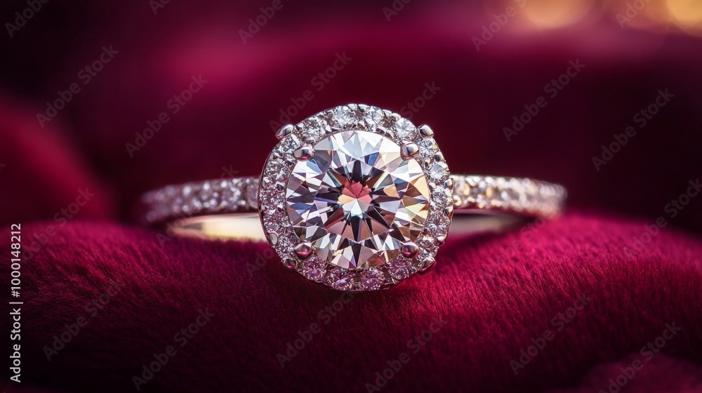 A close-up shot of an exquisite diamond ring sparkling under soft light, showcasing its intricate details and brilliance against a plush velvet background. A close-up shot of an exquisite diamond ring sparkling under soft light, showcasing its intricate details and brilliance against a plush velvet background.