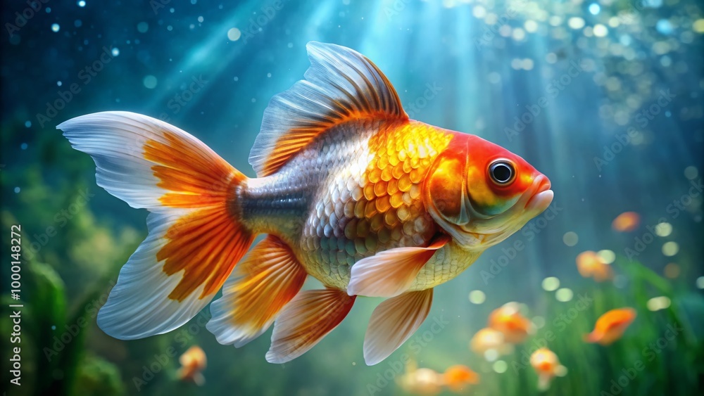 Majestic Largest Oranda Goldfish Swimming Gracefully in a Clear Aquarium Against a Soft Background Majestic Largest Oranda Goldfish Swimming Gracefully in a Clear Aquarium Against a Soft Background