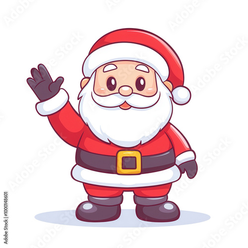 Cute cartoon Santa Claus waving, dressed in traditional red and white Christmas attire, perfect for holiday-themed projects and designs isolate on transparency background PNG