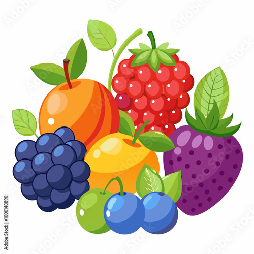 A picture of fruits and vegetables with a picture of a fruit on it . Flat fruits icons set. Colorful flat design concepts for web banners VECTOR