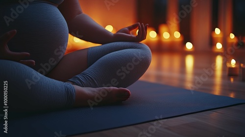 Pregnant Woman Practicing Yoga with Candlelight