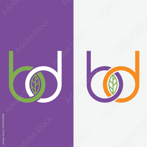 Nature Letter BD logo. Orange vector logo design botanical floral leaf with initial letter logo icon for nature business.
