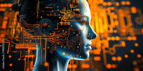 Cybernetic Fusion: AI Neural Network Melds Human Mind with Circuit Board Illuminating Technological Singularity Ascendancy photo