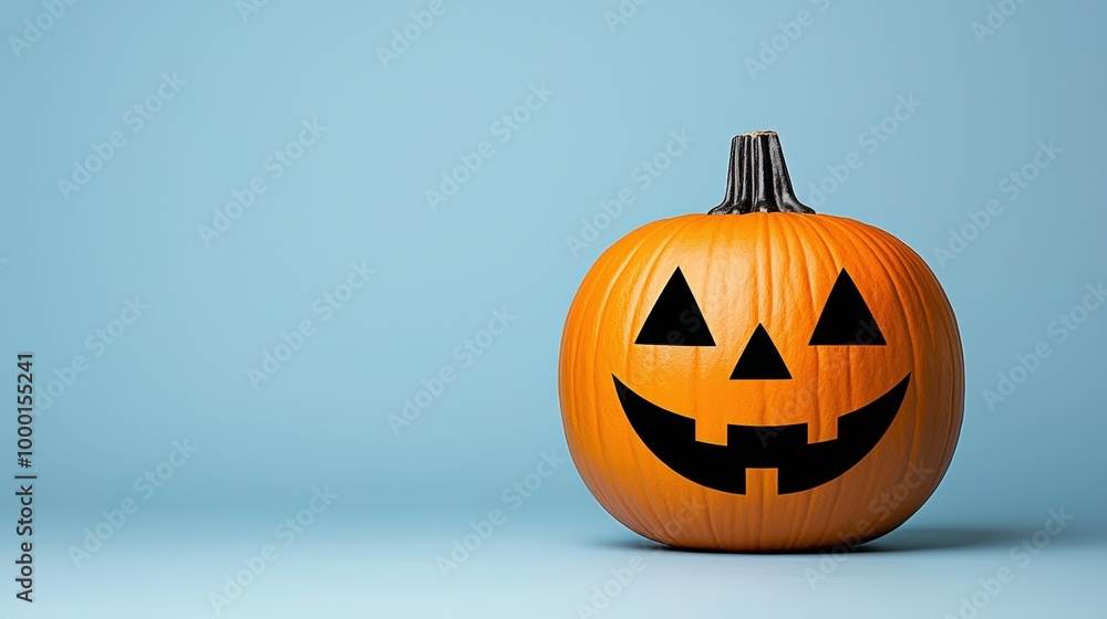 Halloween pumpkin with a smiling face on a blue background. Halloween pumpkin with a smiling face on a blue background.