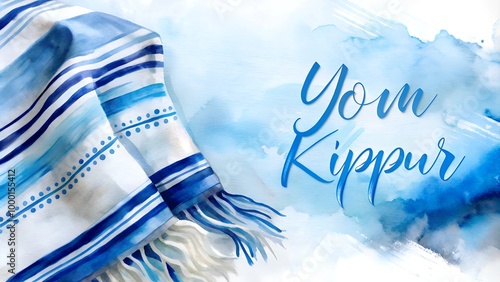 Beautiful watercolor illustration of a tallit with 