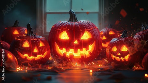Wallpaper Mural Glowing Jack-O'-Lanterns for Halloween Celebration Torontodigital.ca