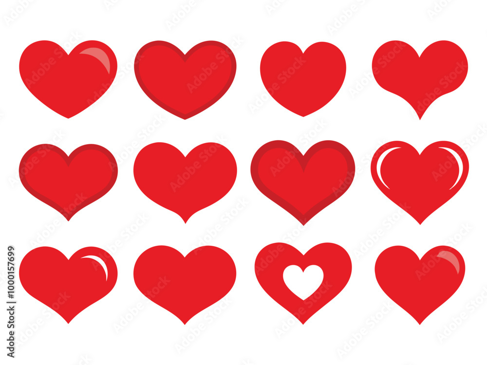 Set of Red Heart Flat Cartoon Icons. Romantic Abstract Symbols in Various Shapes for Valentine's Day. Love Banner Template Decorative Elements for Weddings. Set of Red Heart Flat Cartoon Icons. Romantic Abstract Symbols in Various Shapes for Valentine's Day. Love Banner Template Decorative Elements for Weddings.