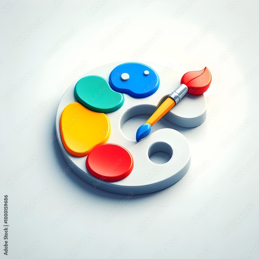 A Vibrant Artist’s Palette with Primary Colors and a Paintbrush, Ideal for Creative Projects A Vibrant Artist’s Palette with Primary Colors and a Paintbrush, Ideal for Creative Projects