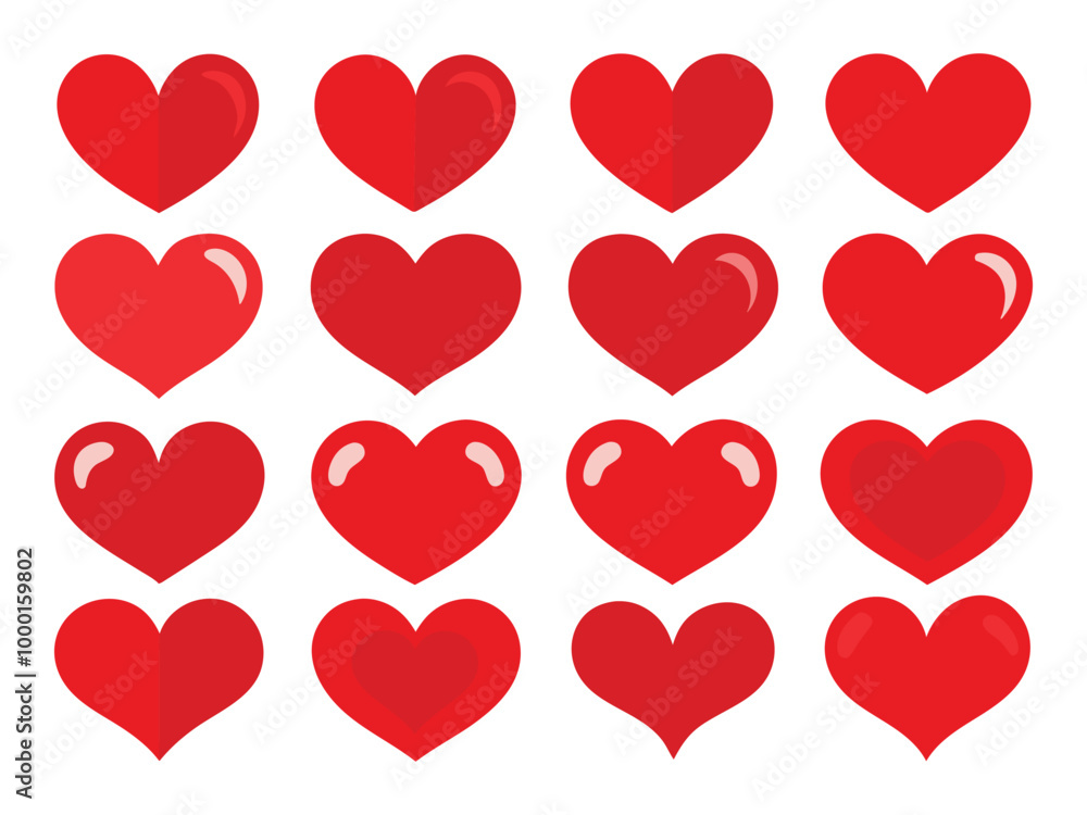 Set of Red Heart Flat Cartoon Icons. Romantic Abstract Symbols in Various Shapes for Valentine's Day. Love Banner Template Decorative Elements for Weddings. Set of Red Heart Flat Cartoon Icons. Romantic Abstract Symbols in Various Shapes for Valentine's Day. Love Banner Template Decorative Elements for Weddings.