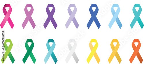Cancer Awareness Concept With Different Color Ribbons On White Background