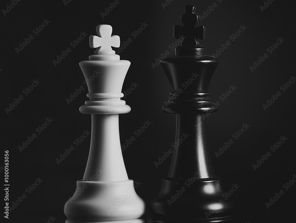 Black and White Chess Kings in a Dramatic Minimalist Composition Black and White Chess Kings in a Dramatic Minimalist Composition