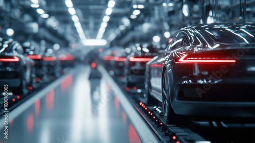 A futuristic factory setting where electric vehicle battery cells are produced en masse, with advanced robotics performing precise assembly in a synchronized fashion.