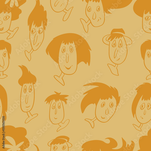 Seamless background with funny faces of anthropomorphic creatures. Humorous characters with different emotions