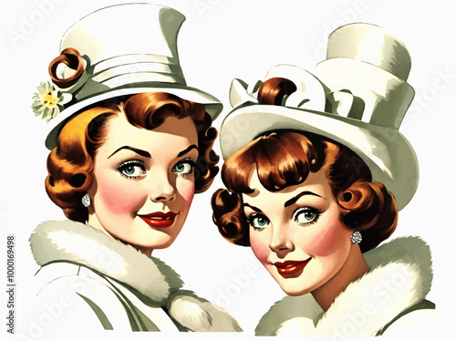 vintage fashion women with hats