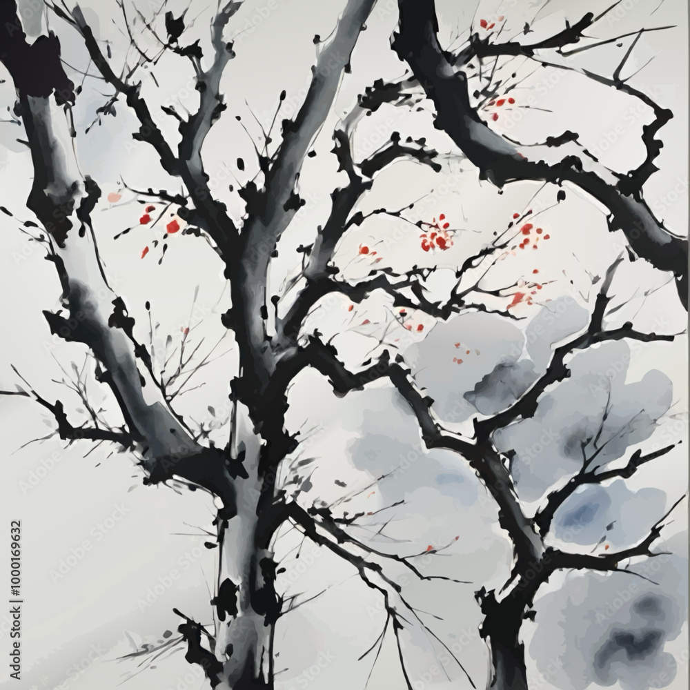 watercolor branches with red berries watercolor branches with red berries