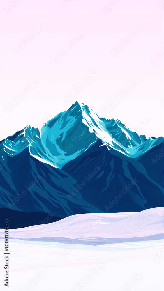 Steep snowy peaks with pastel background Steep snowy peaks with pastel background