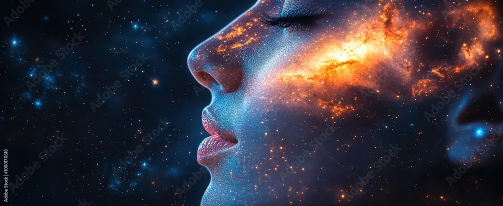 silhouette meditating against a cosmic background filled with stars and galaxies symbolizing mindfulness and spiritual enlightenment the serene atmosphere encourages stress relief and inner peace silhouette meditating against a cosmic background filled with stars and galaxies symbolizing mindfulness and spiritual enlightenment the serene atmosphere encourages stress relief and inner peace